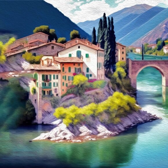8x10 Italy Tour Lovely Fantasy Art Watercolor Oil Painting Print‎ - Picture 2 of 5